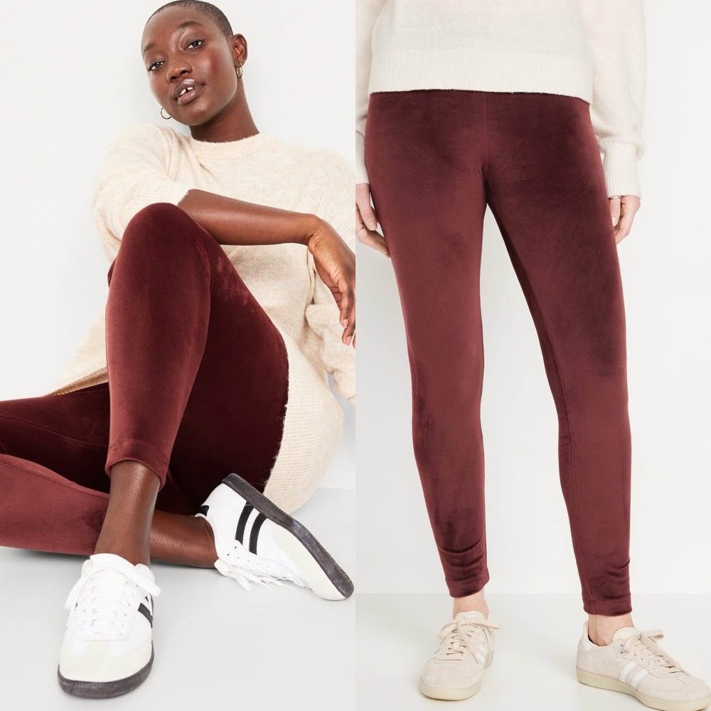 Old Navy Hi Rise Ankle Velvet Leggings Raisin Burgundy Womens 3X NEW Velour 2022
